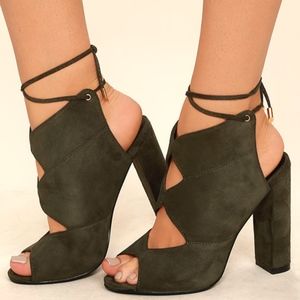 COPY - Olive Suede Peep-Toe Heels